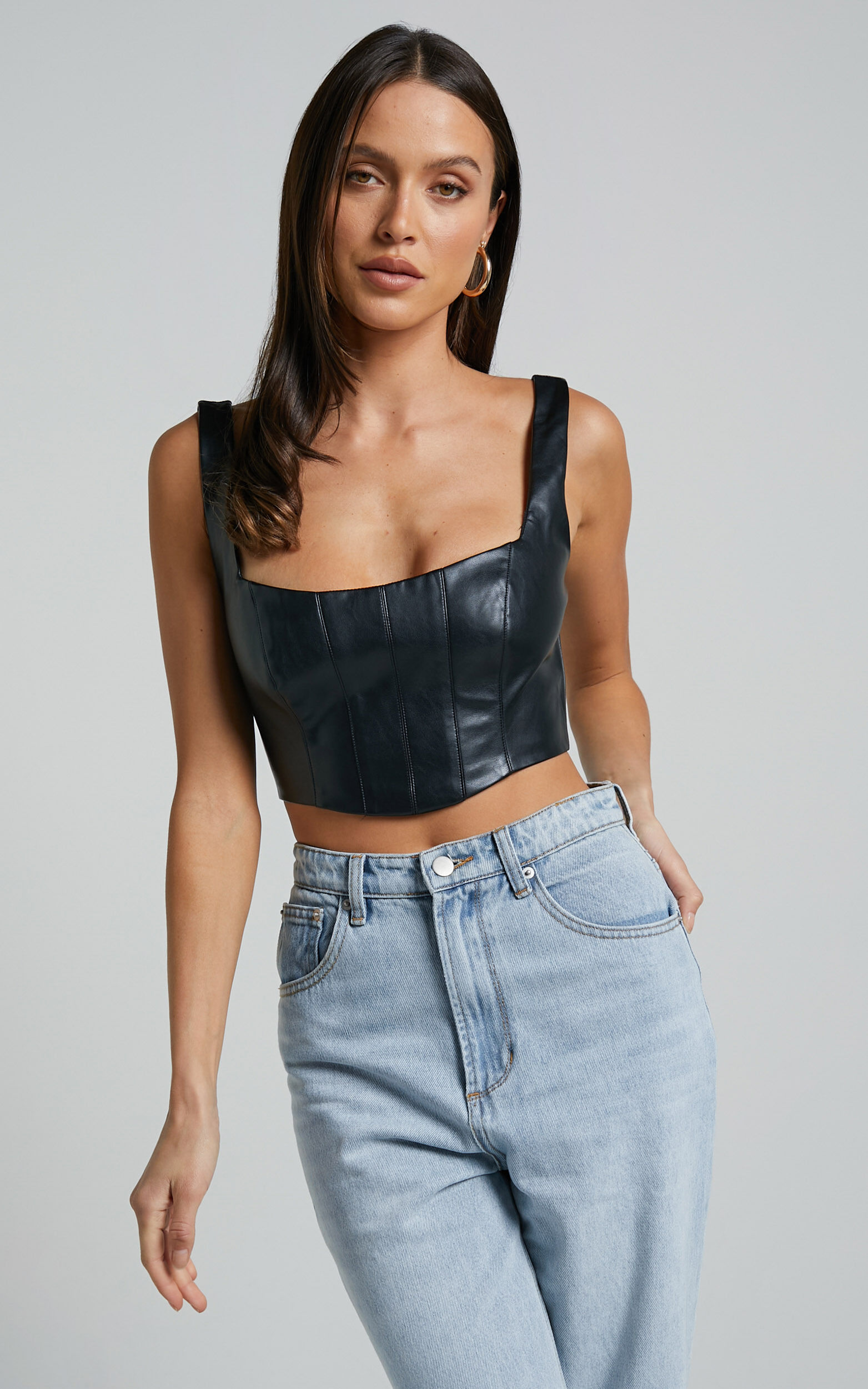 Minx Top Faux Leather Corset Top in Black Showpo