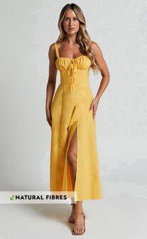 Maiya Midi Dress - Tie Front Fitted Bodice Dress in Pineapple