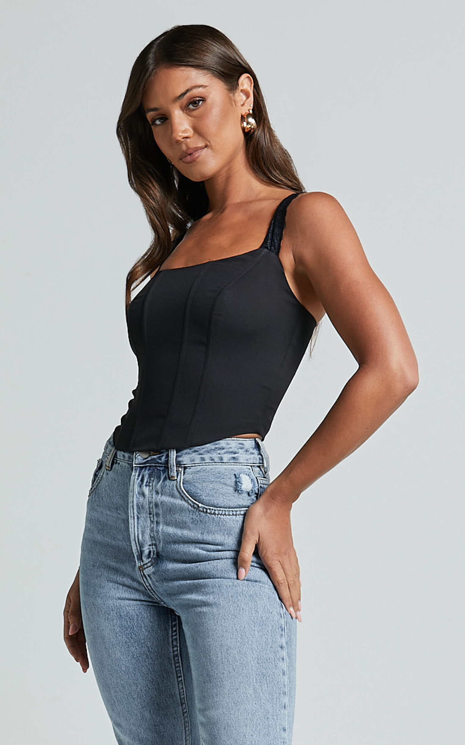 Kieran Top - Lace Strap Corset Top in Black | Showpo