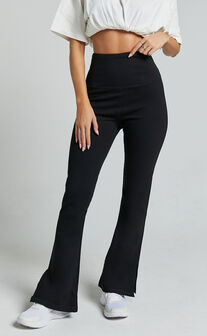 Aspen - High Waisted Split Hem Jersey Pants in Black