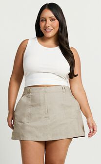 Dream Linen Blend Skort - High Waisted A Line Skort in Natural