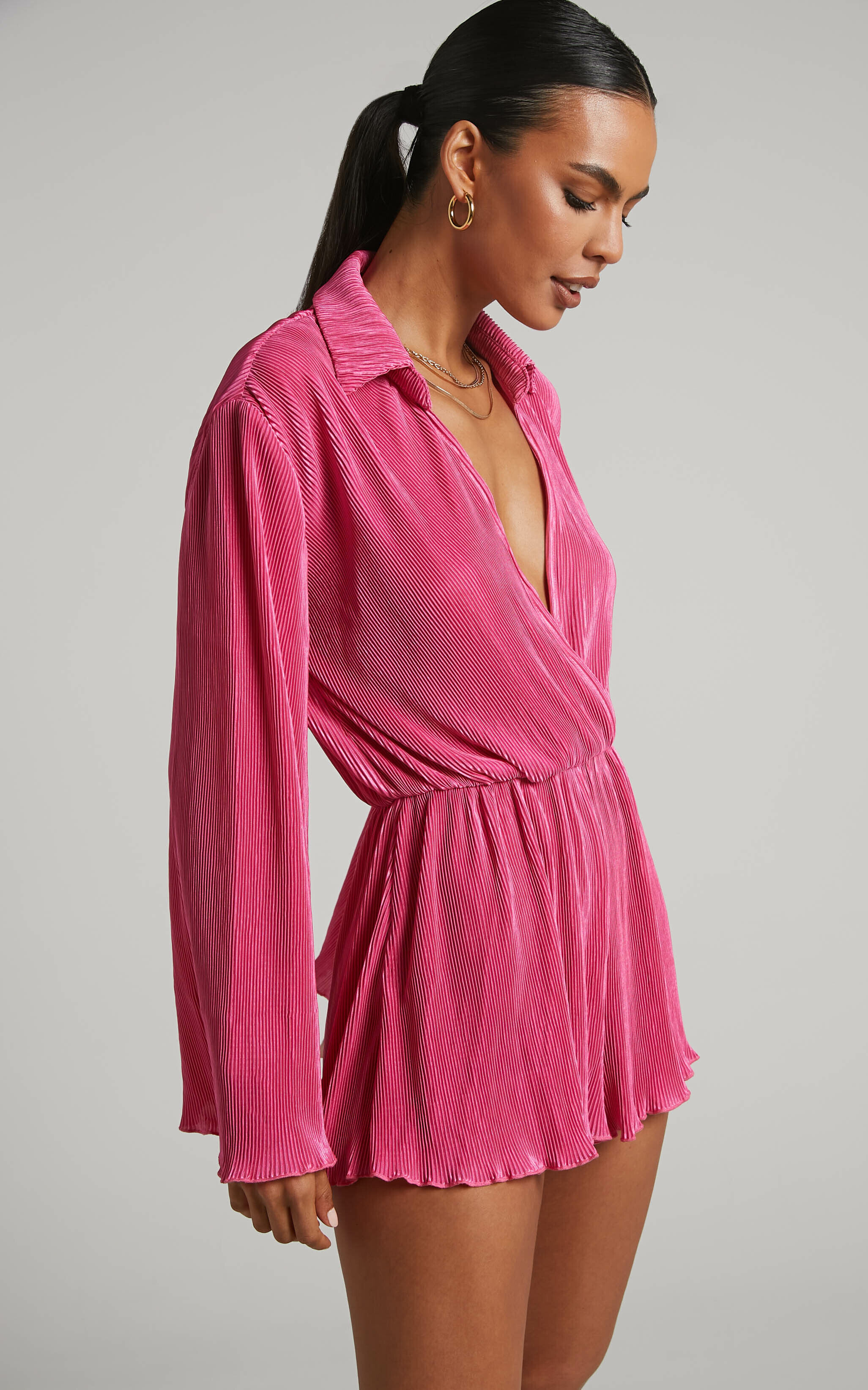 Pink long best sale sleeve playsuit