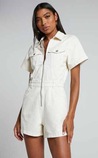 Mauriel Playsuit Recycled Cotton Utility in Ecru Showpo Sale