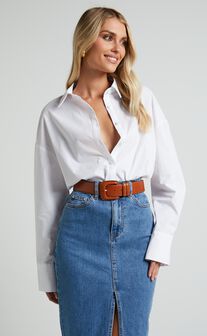 Cleone Shirt - Ruched Front Button Up Shirt in White