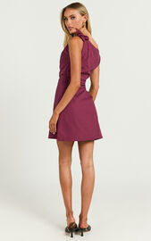 Jeofina Mini Dress - Off The Shoulder Linen Look Dress in Merlot | Showpo