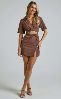 Marsha Mini Dress - Cut Out Short Sleeve Dress in Chocolate