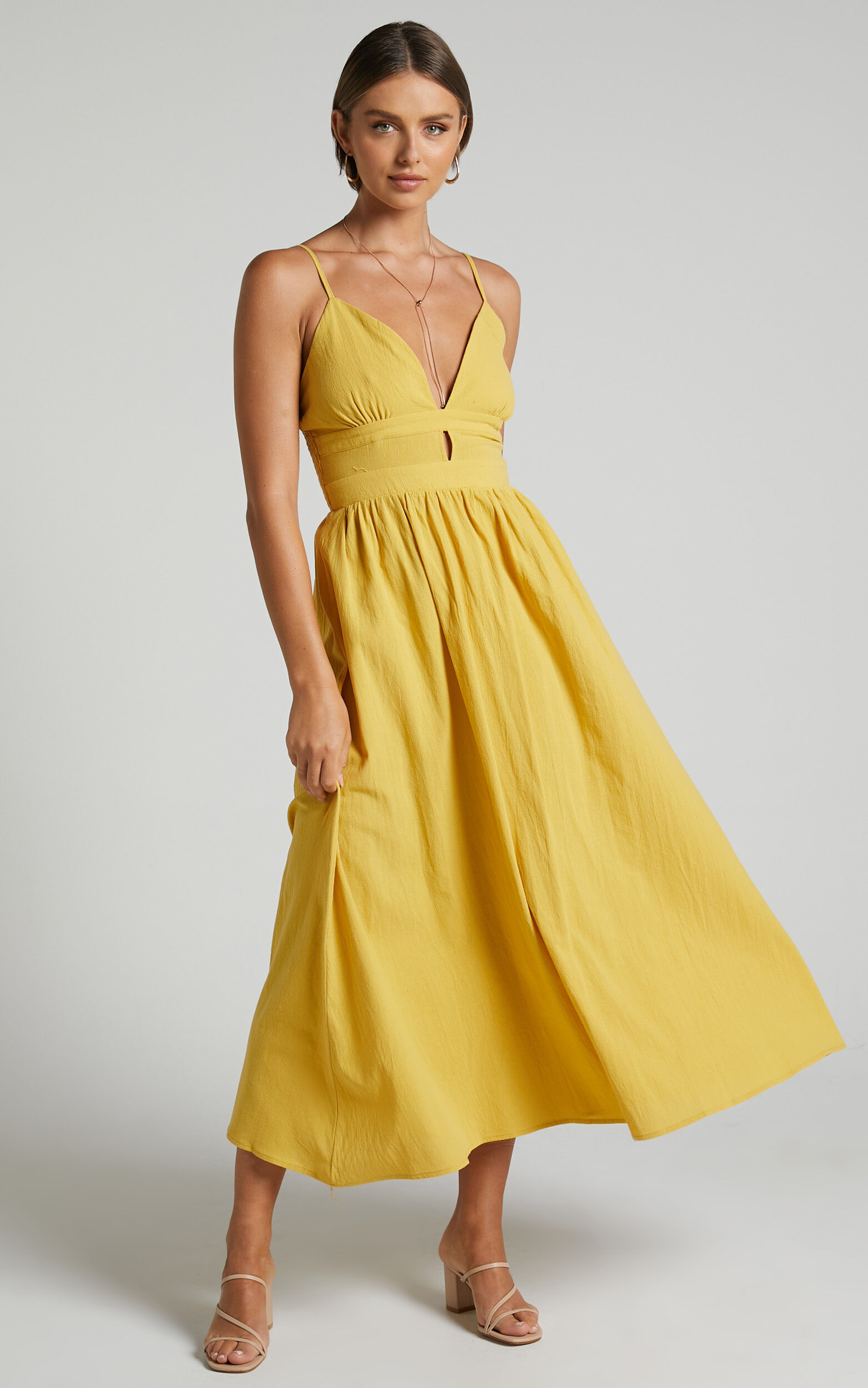 Mustard yellow fit and flare dress store