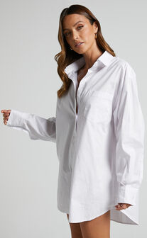 Janaya Mini Dress - Long Sleeve Shirt Dress in White