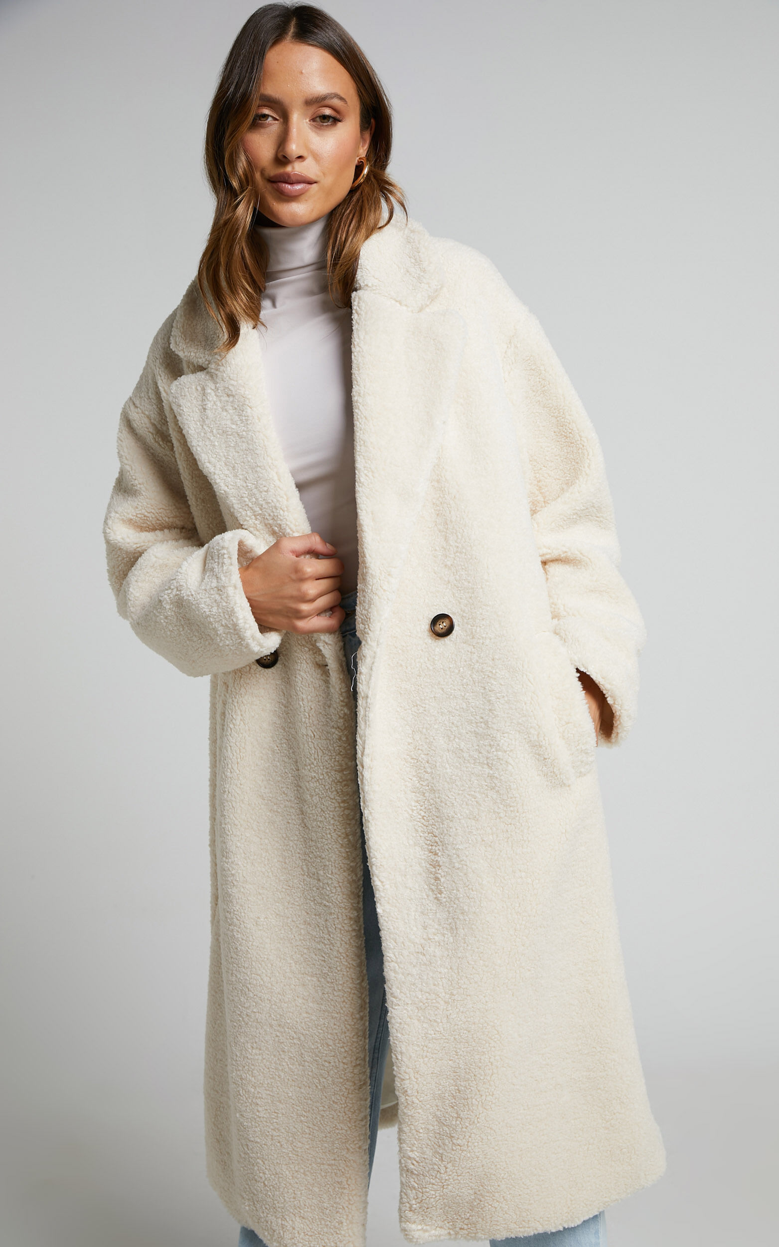 Cielito Coatigan Longline Coatigan in Cream Showpo USA