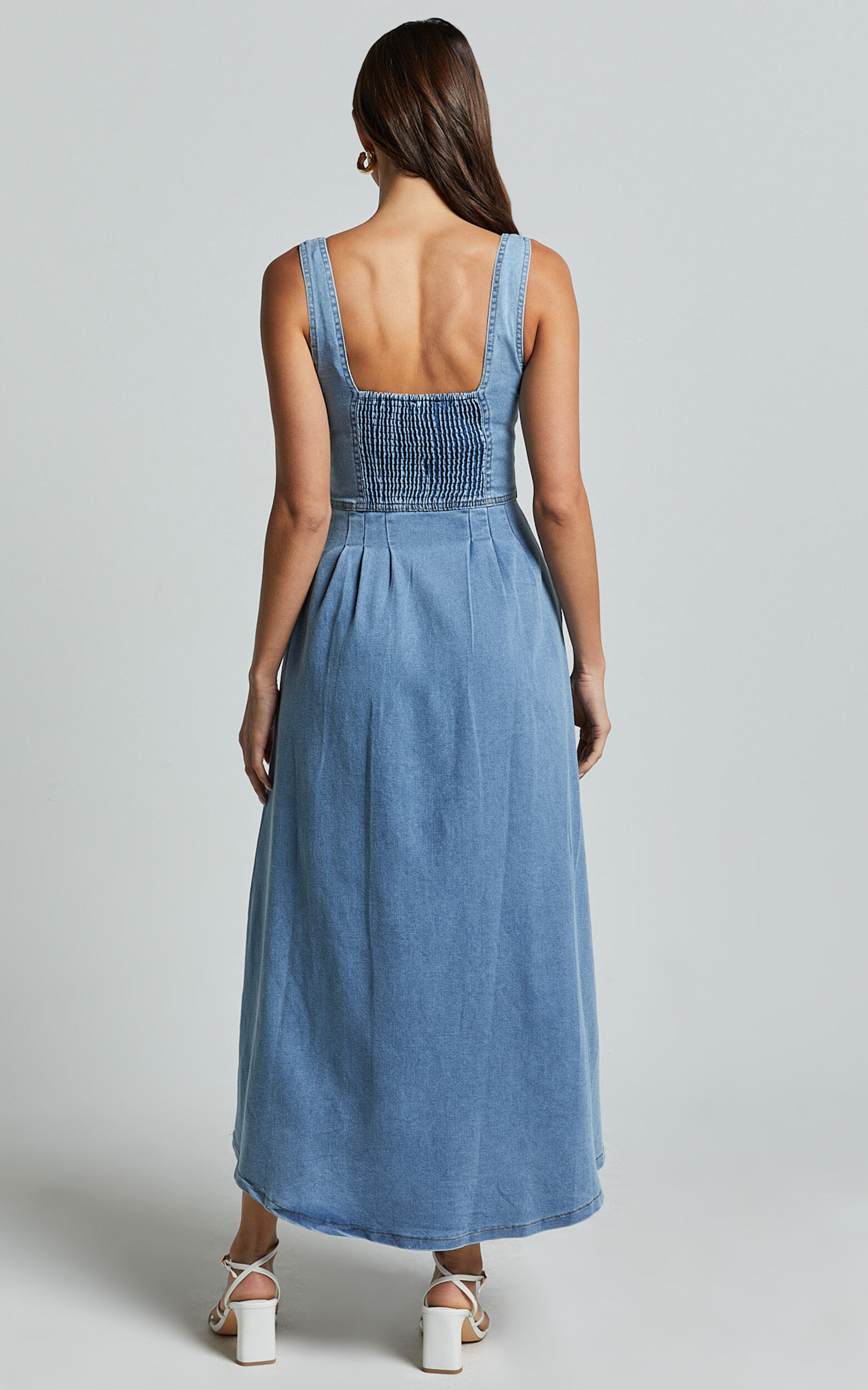 Button front pocket detail midi dress shop