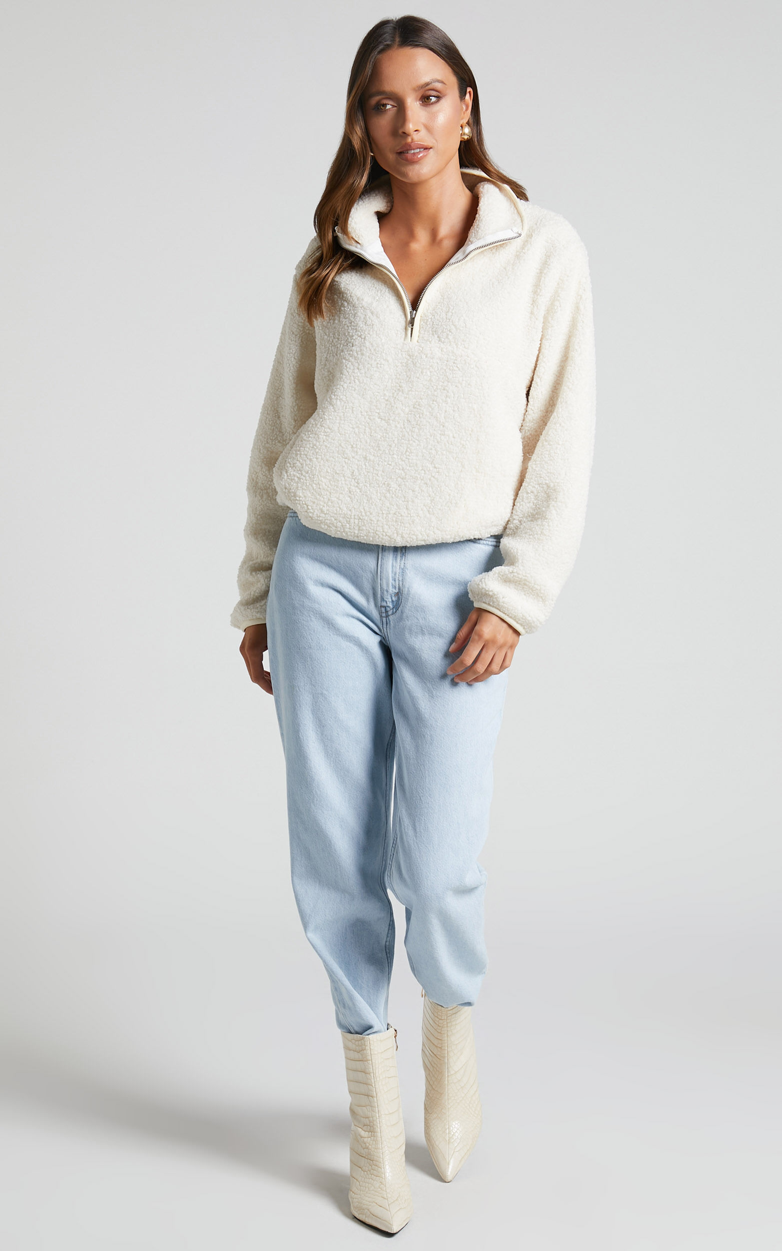 Holly Quarter Zip Teddy Jumper in White