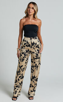 Laila Pants - High Waisted Wide Leg Pants in Black and Cream Print