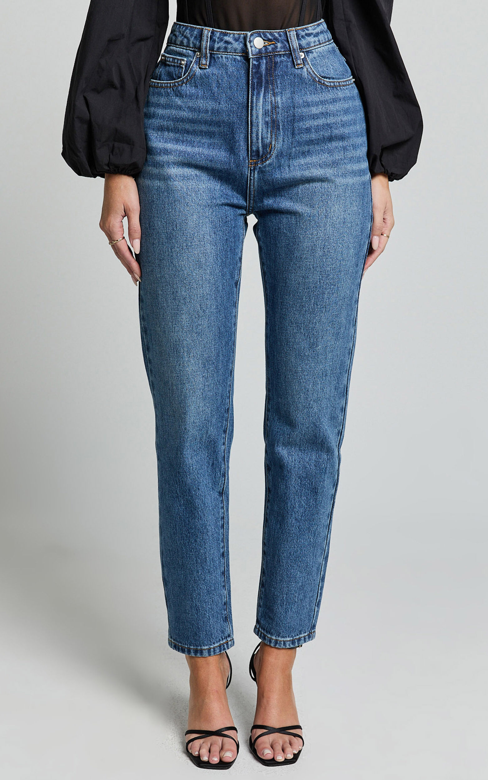 Zelrio Jeans - High Waisted Recycled Cotton Cropped Denim Jeans in Dark ...