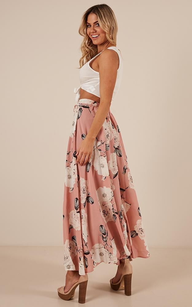 Flying On Neverland Maxi Skirt In Dusty Pink Floral Showpo EU