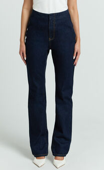 Tianna Jeans - High Waisted Fitted Straight Leg Jeans in Indigo Wash