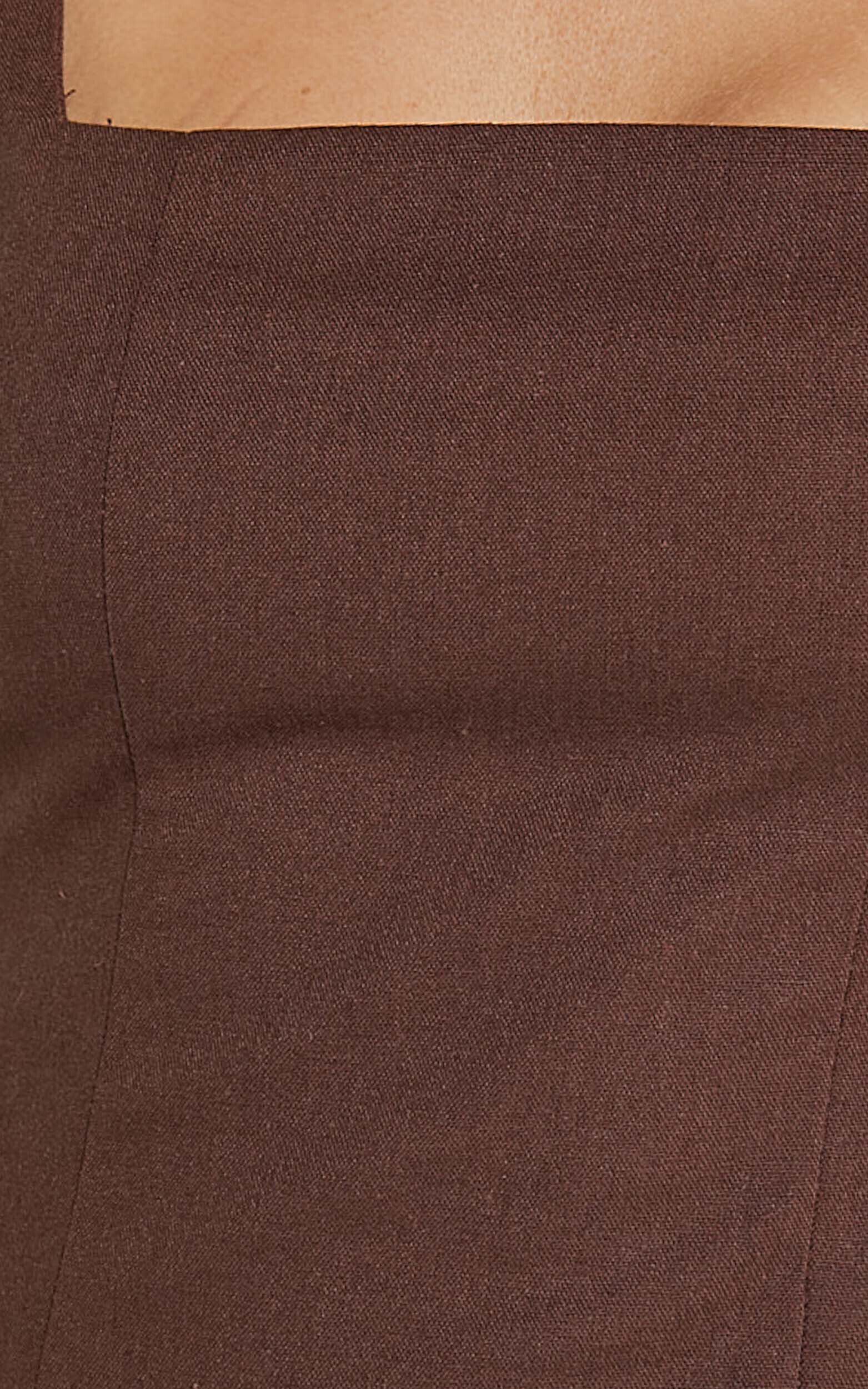 Adiana Mini Dress - Linen Look Square Neck Shirred Back A Line Dress in Chocolate | Showpo USA