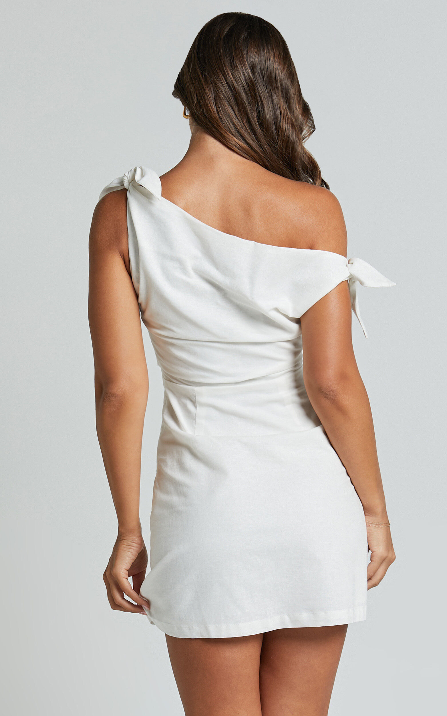 Jeofina Mini Dress - Off The Shoulder Linen Look Dress in