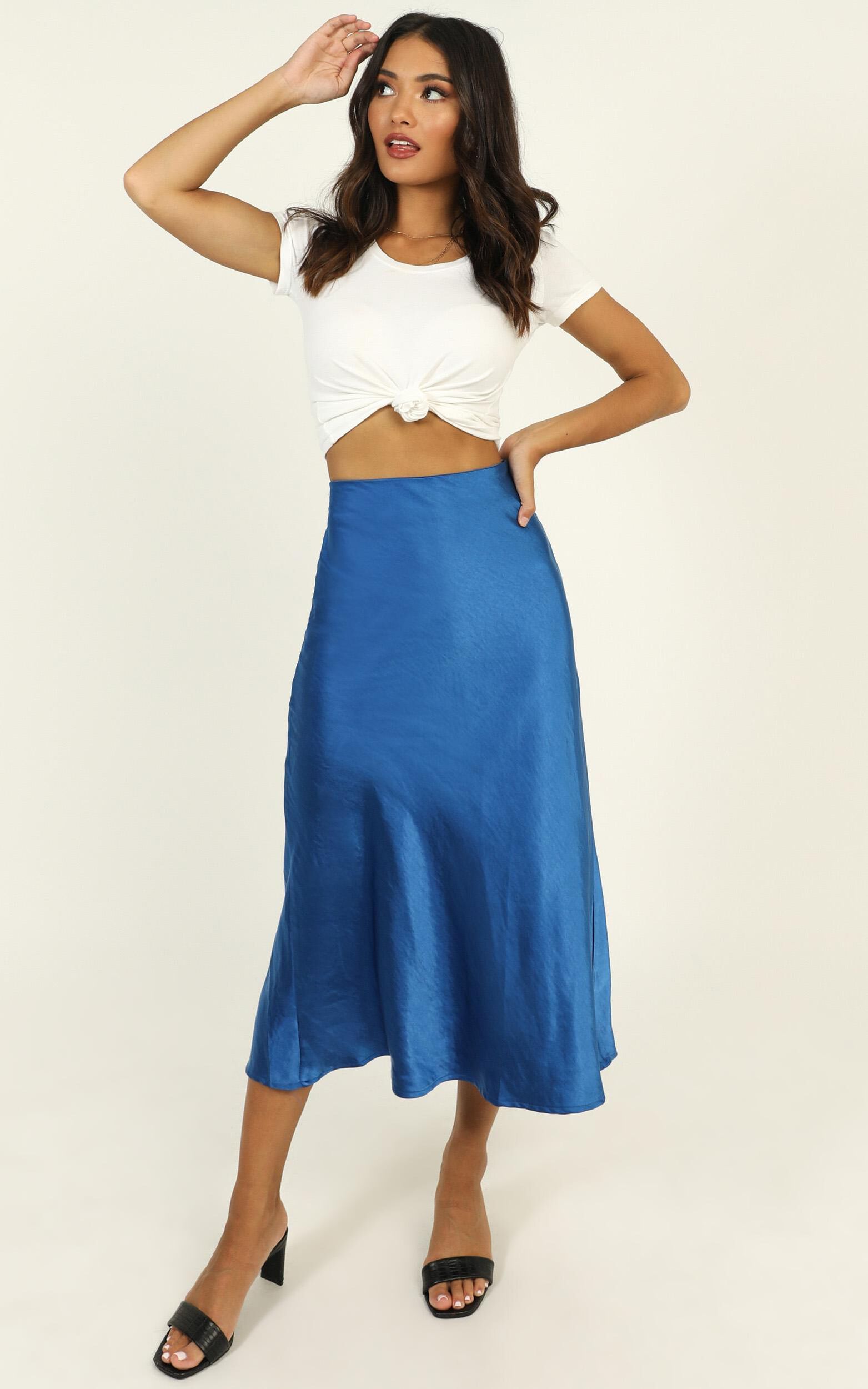 Somebody's Talking Skirt In Blue Satin | Showpo