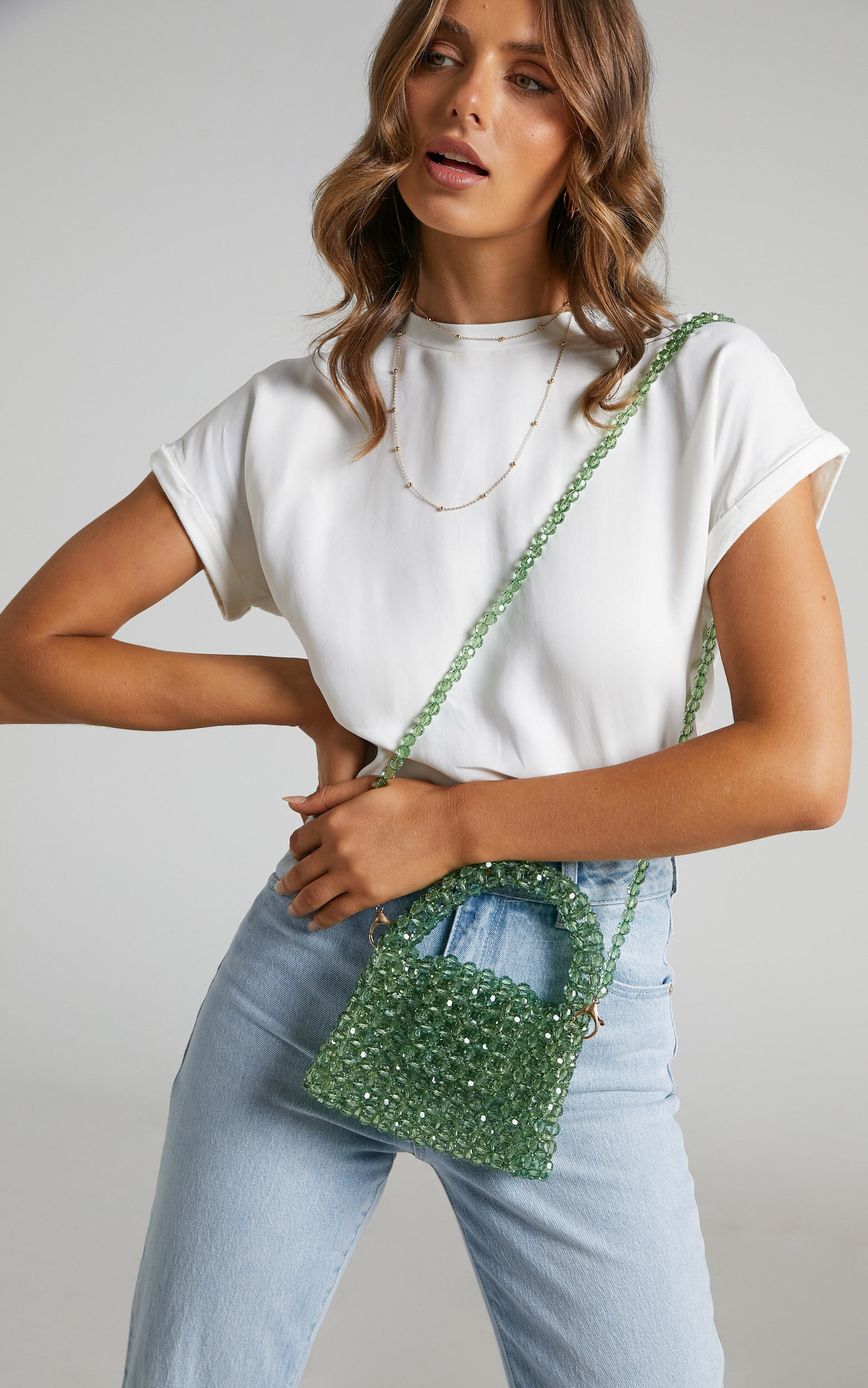Green beaded bag outlet