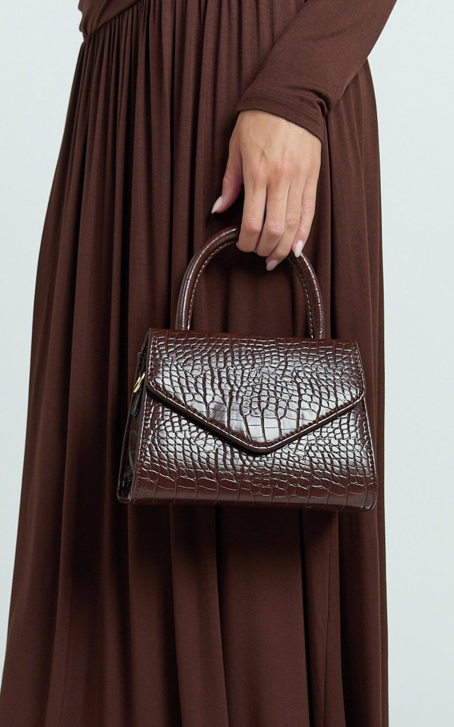 Marilou Bag - Croc Embossed Top Handle Crossbody Bag in Brown - NoSize, BRN1