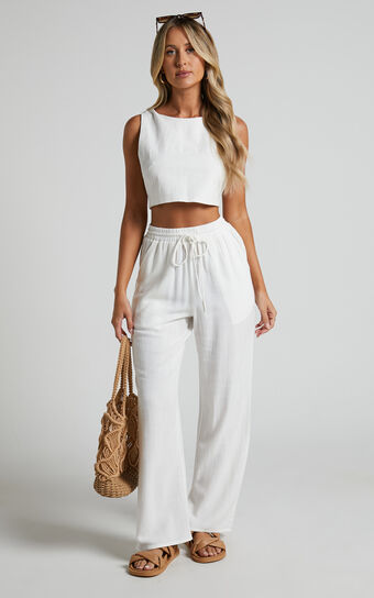Kala Pants - Mid Waisted Relaxed Elastic Waist Pants in White