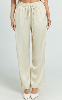 Jinky Pants - Satin Drawstring Pants in Off White