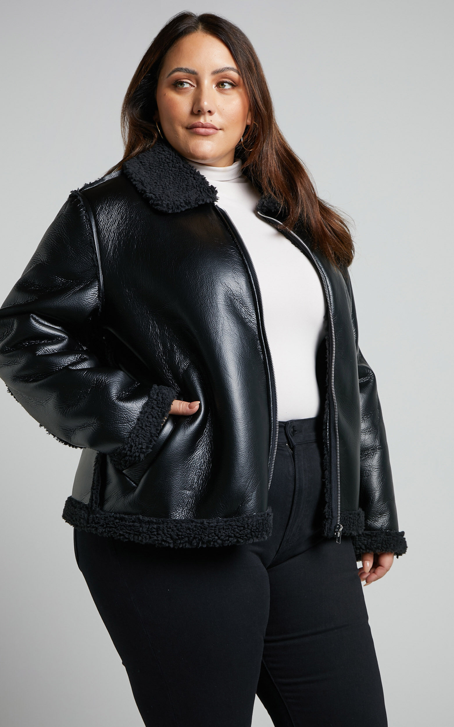 Borg biker jacket discount womens