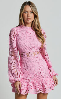 Kiss Me Now Mini Dress - Long Puff Sleeve Dress in Pink