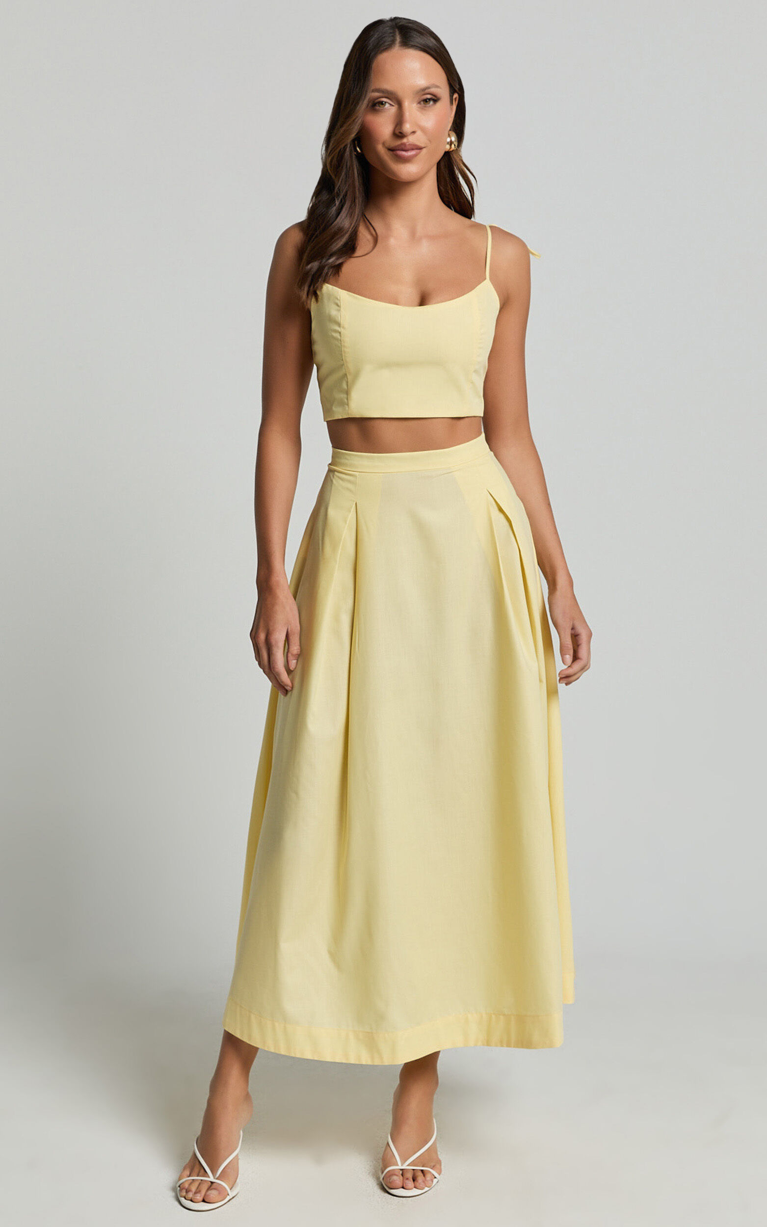 Yellow crop top and skirt set top