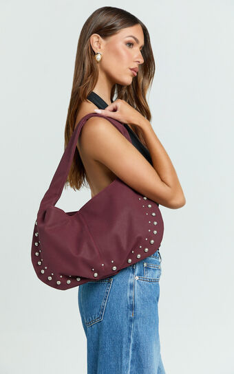 Geneva Bag - Studded Shoulder Bag in Burgundy
