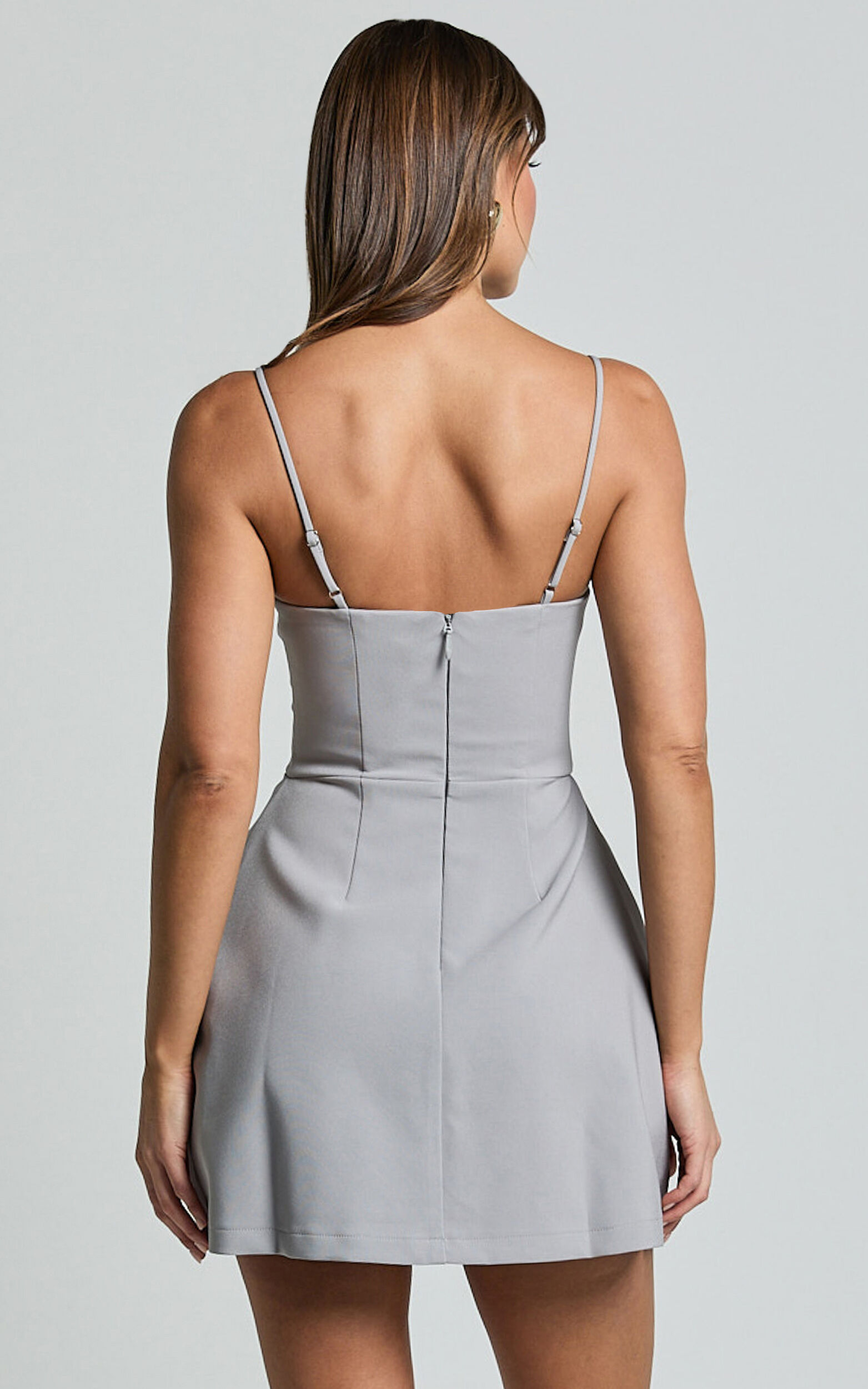 Katia Mini Dress - Strappy Corset A Line Dress in Dove Grey | Showpo EU