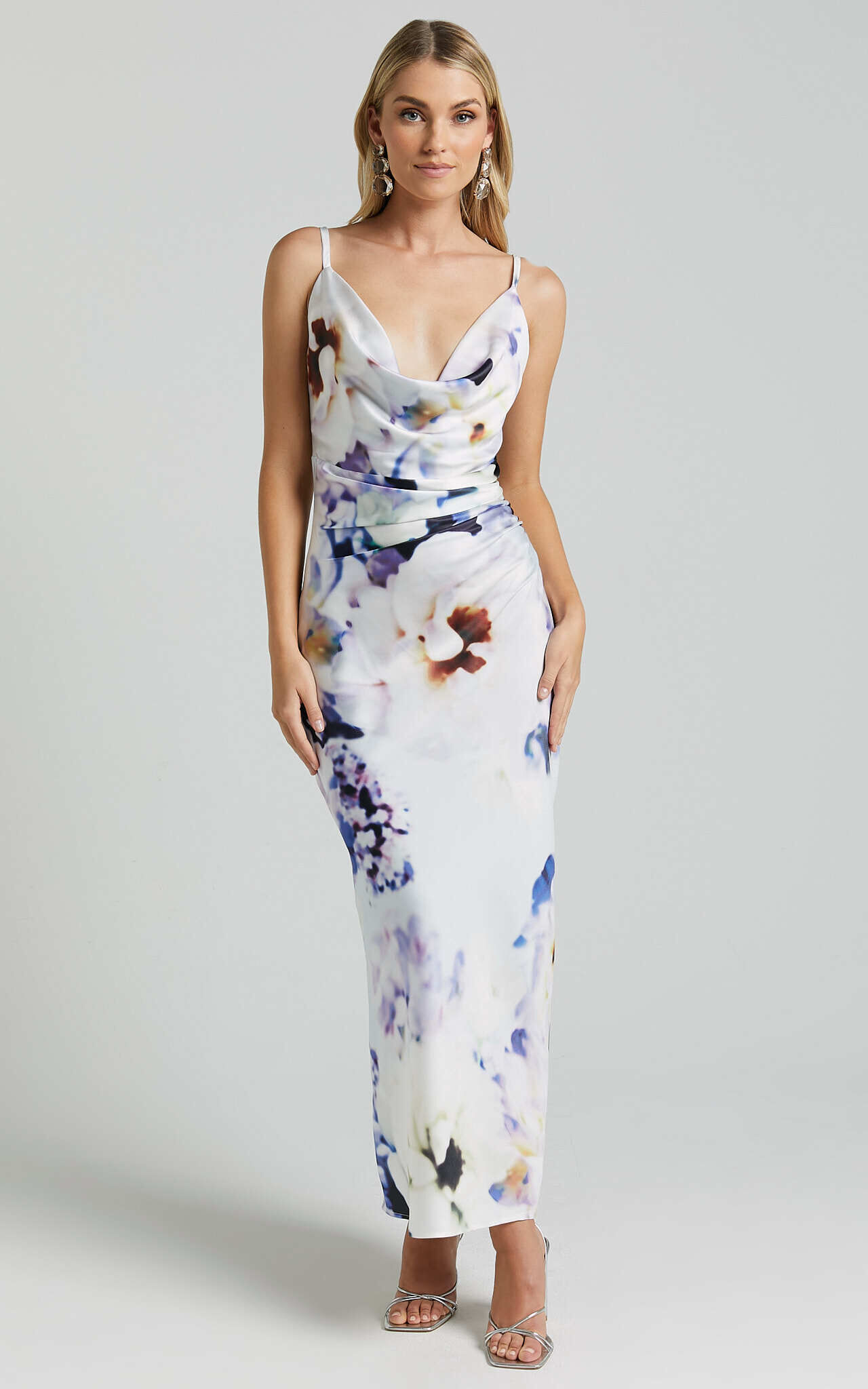 Strappy cowl neck dress deals