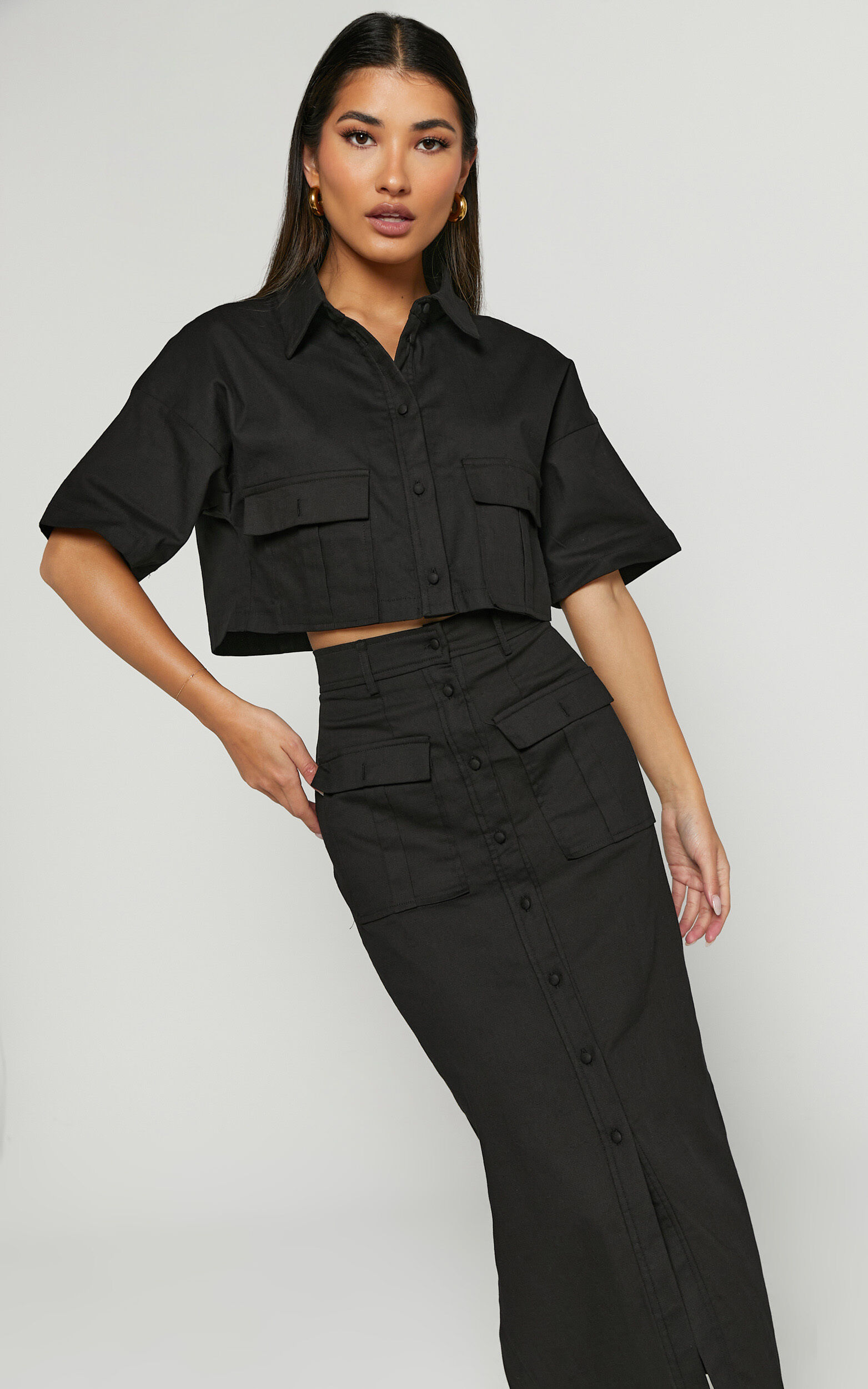 Button down shop skirt set