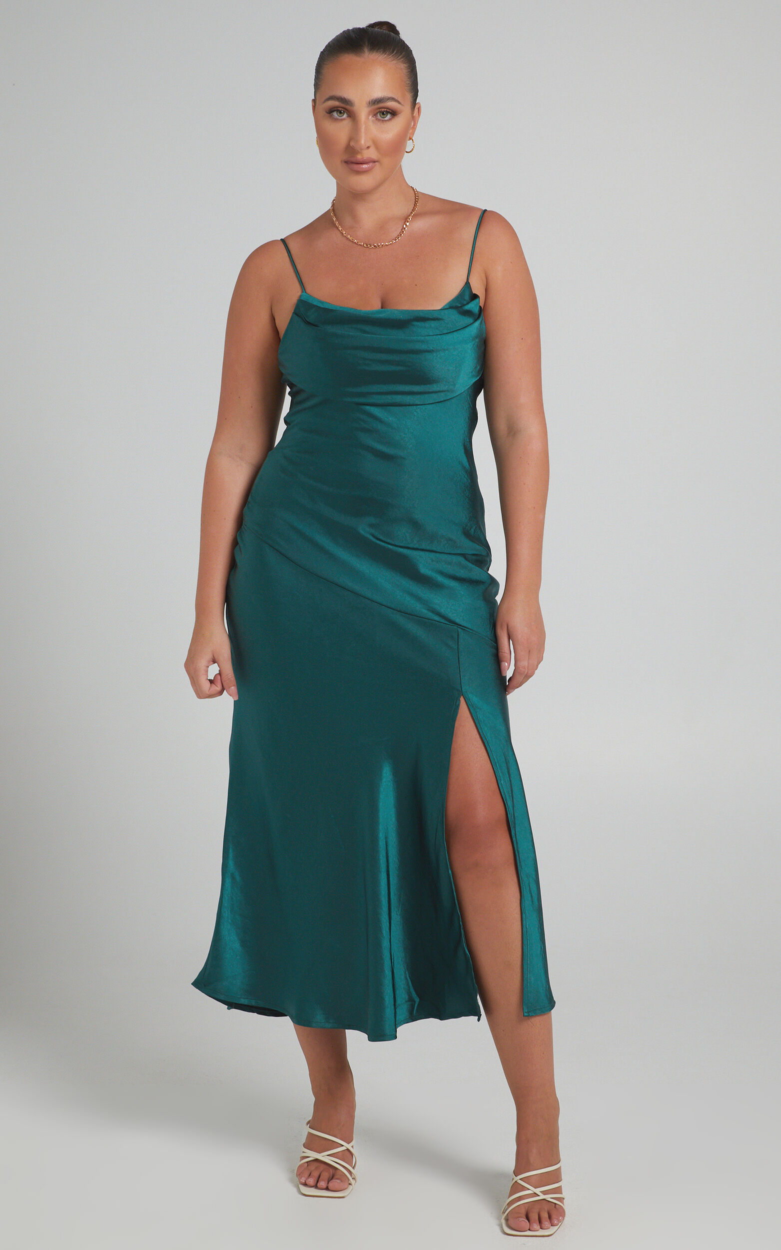 Monica Dress in Emerald Satin - 06, GRN2