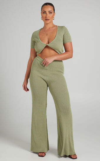 Zyanya Ribbed Cropped Two Piece Set in Sage