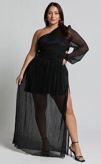 Arosa Maxi Dress - One Shoulder Long Sleeve in Black