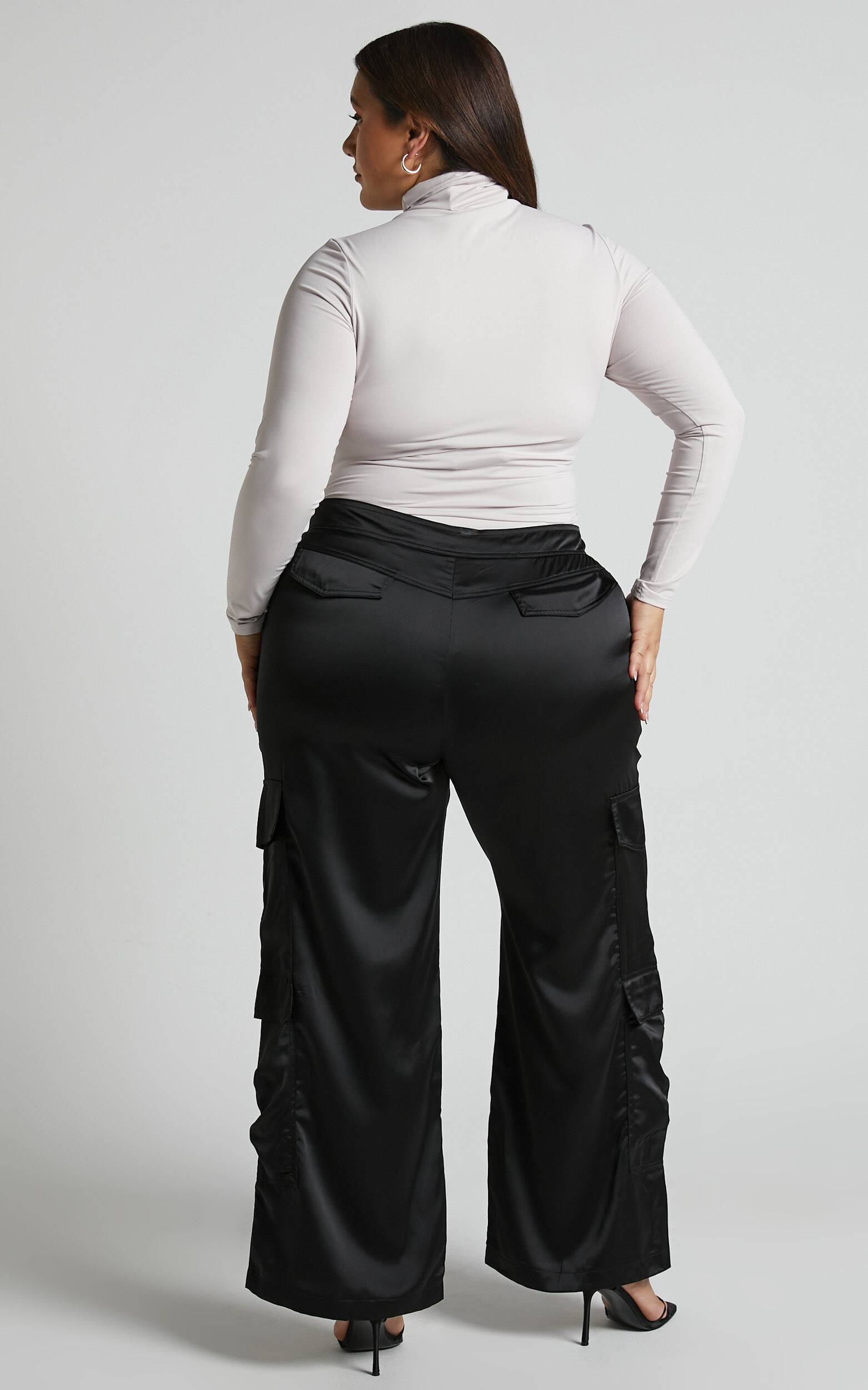 Saori Pants - Mid Rise Satin Cargo Pants in Black | Showpo USA