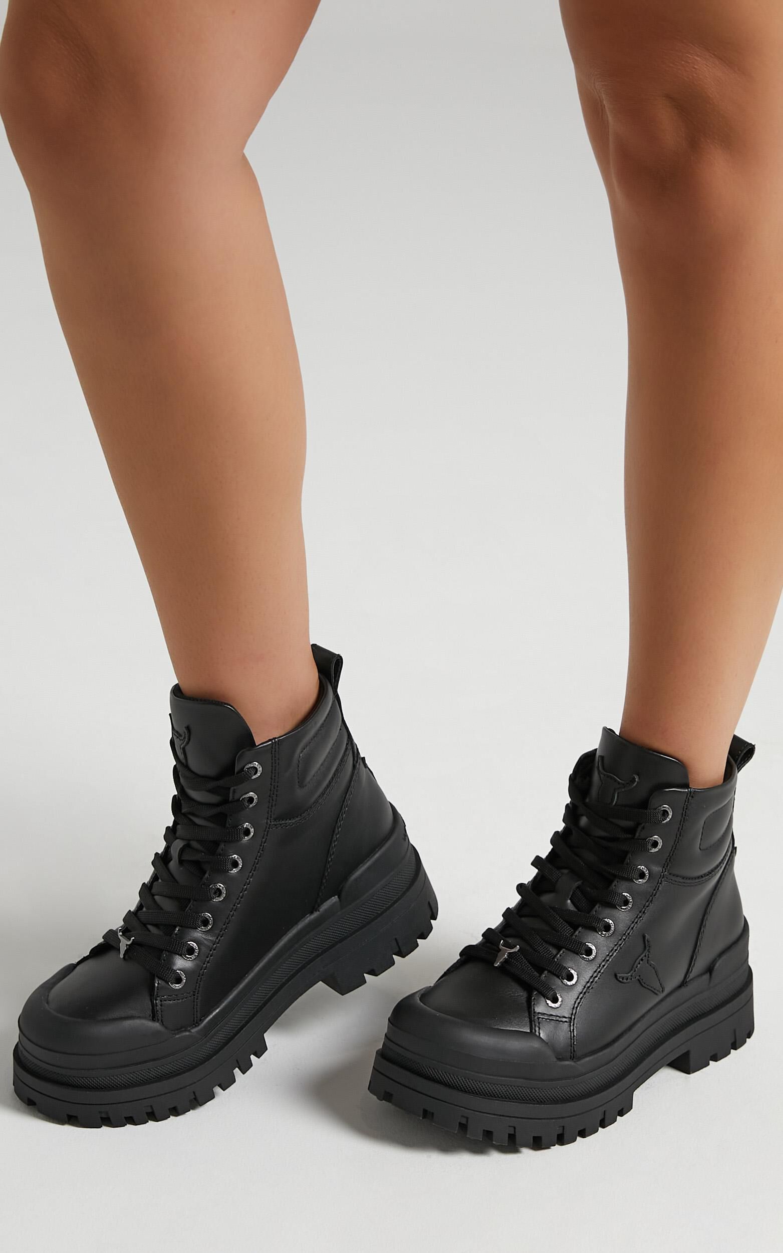 Windsor Smith Disaster Boots in Black Leather Showpo