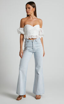 Fhely Top - Lace Puff Sleeve Corset Top in White
