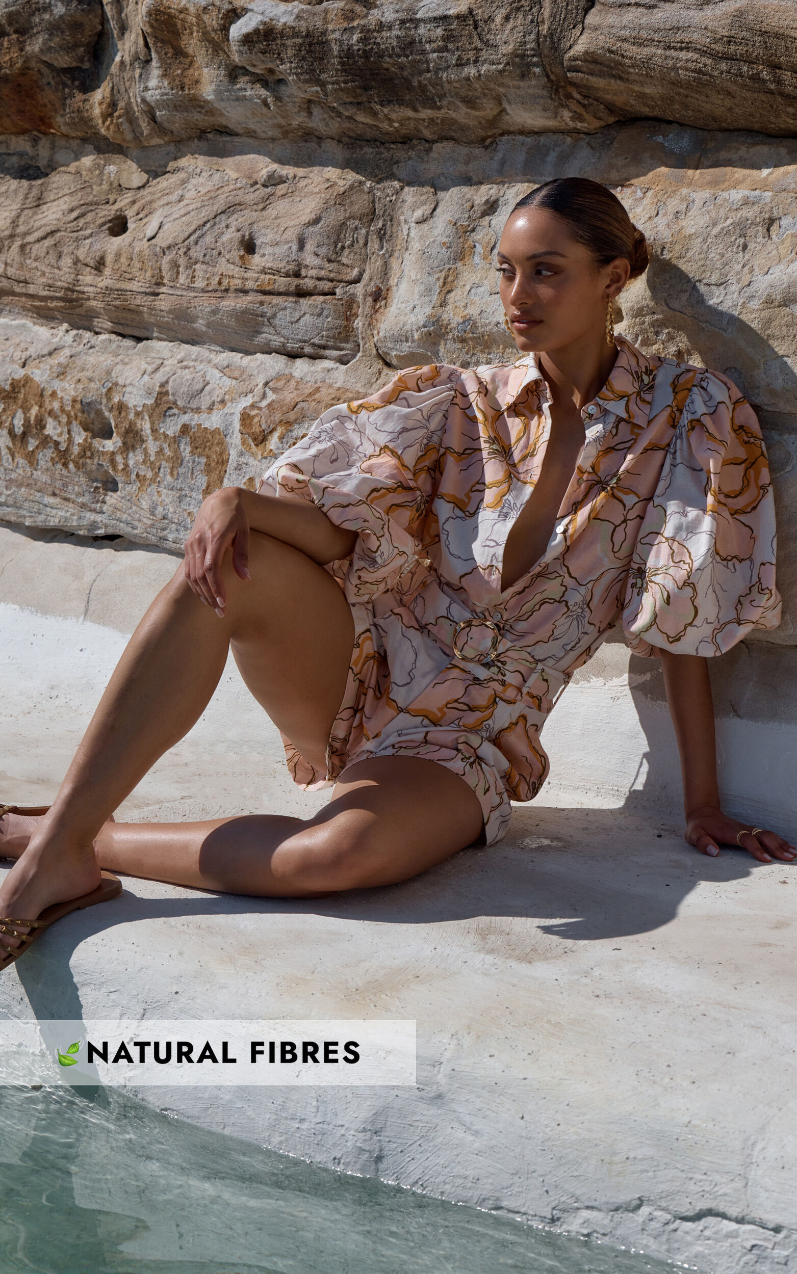 Amalie The Label - Hanae Linen Blend Collared Button Through Puff Sleeve Shirt in Maison Fleur - 06, ORG2
