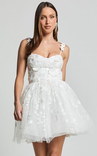 Everheart Mini Dress - Sweetheart Bustier Lace Dress in White