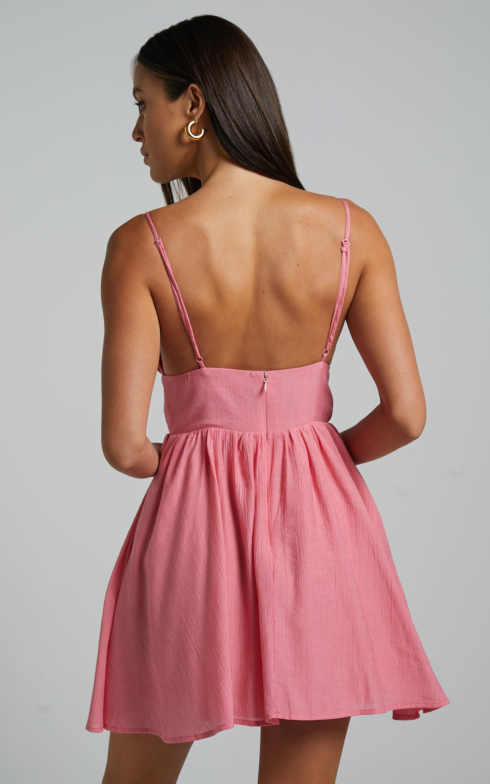 Dhalia Mini Dress Ruched Bust Fit and Flare Dress in Pink