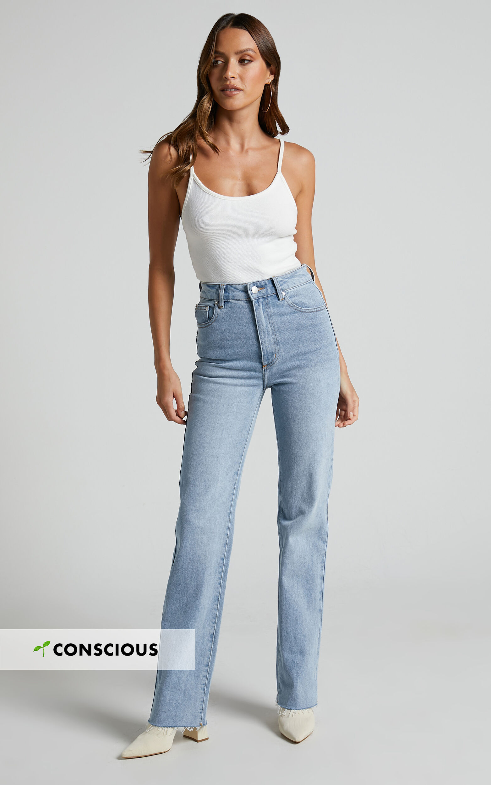 Dexter Jeans - High Waisted Straight Leg Denim Jeans in Mid Blue Wash - 08, BLU2