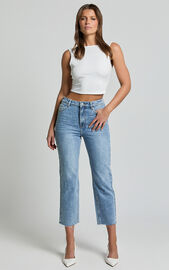Imelda Jeans - Mid Waist Frayed Hem Recycled Denim Crop Straight Leg ...