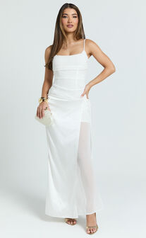 Jordyn Midi Dress - Square Neck Halter Column Dress in White