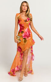 Theadore Maxi Dress - One Shoulder Asymmetric Hem Dress in Tropical ...
