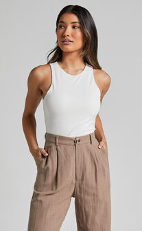 Cardella Tank - Jersey Long Line Scoop Neck Top in White