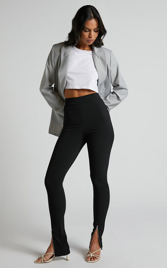 Smythe Leggings - High Waisted Front Hem Split Leggings in Black