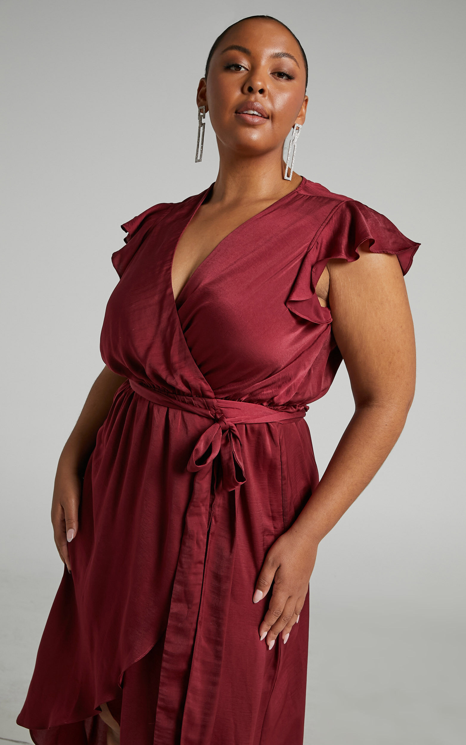 Red wrap frill dress 2025