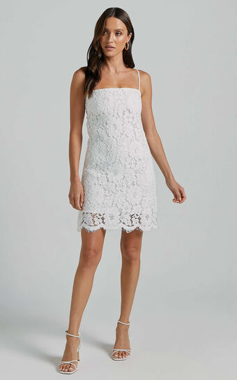 Cera Mini Dress - Strappy Lace Slip in White